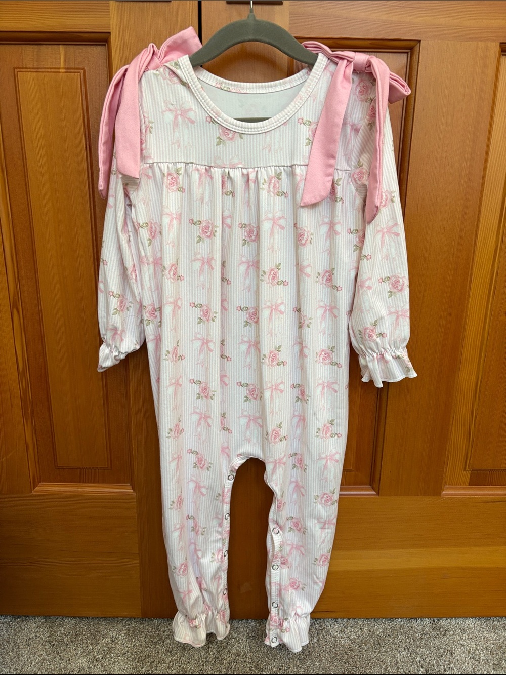 Cotton Pink Floral Long Sleeve Romper Like New 3T